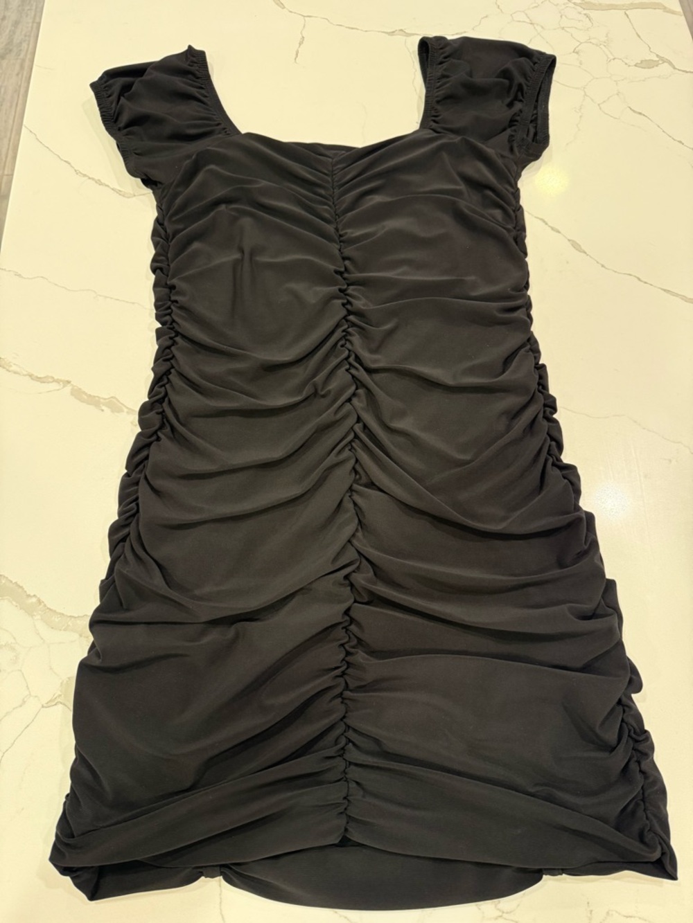 Cheryl Creations Black Ruched Cap-Sleeve Bodycon Dress Junior size M